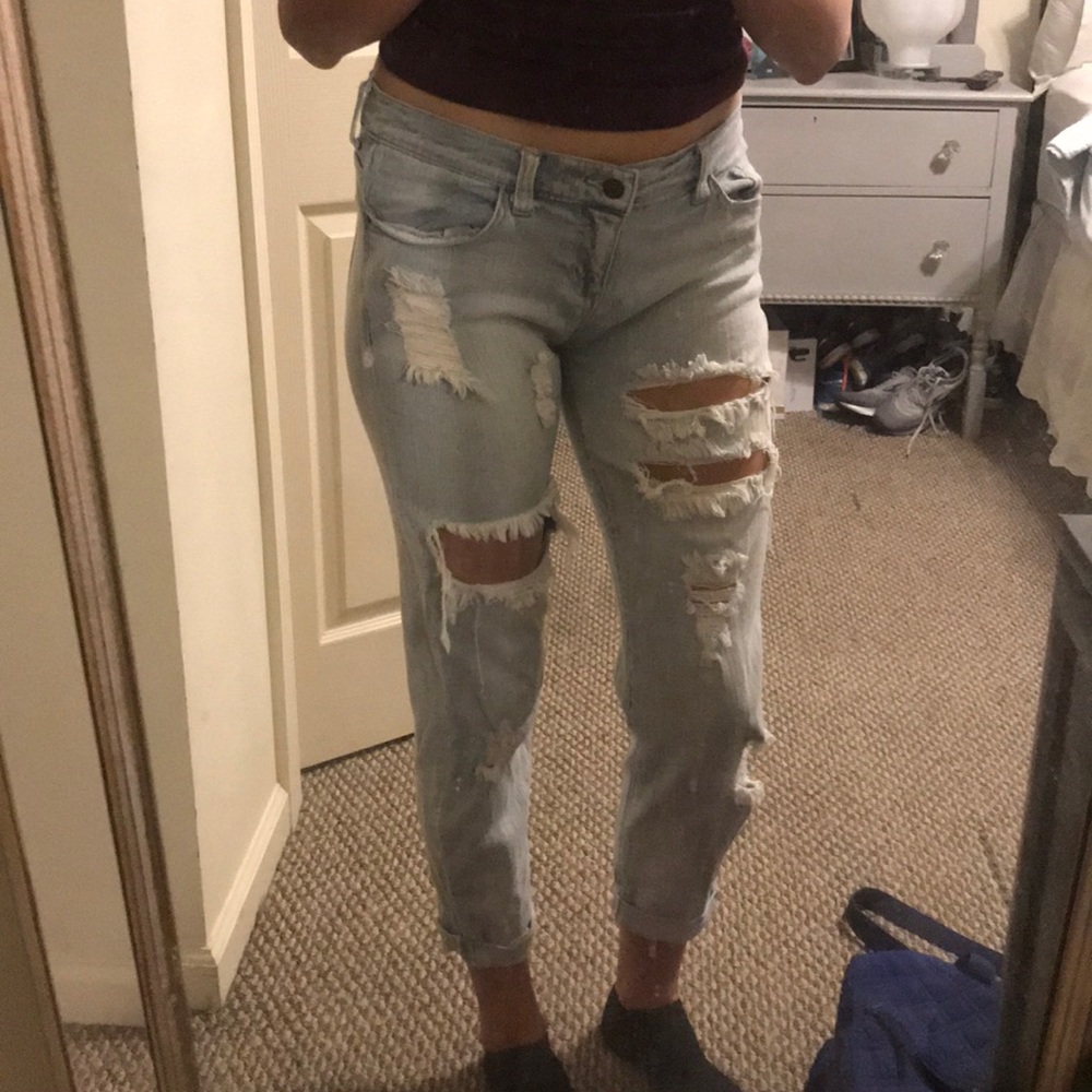 Light blue ripped cuffed jeans